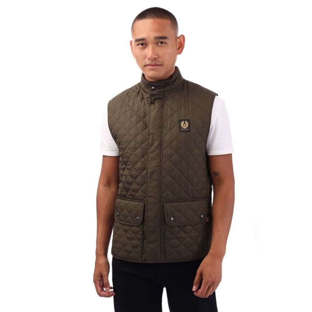 Belstaff Mens Diamond Quilt Recycled Nylon Vest / Olive